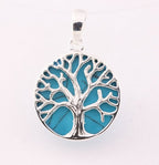 Fijne ronde zilveren hanger met levensboom op blauwe turkoois afbeelding 1