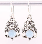 Opengewerkte zilveren oorbellen met blauwe chalcedoon afbeelding 1