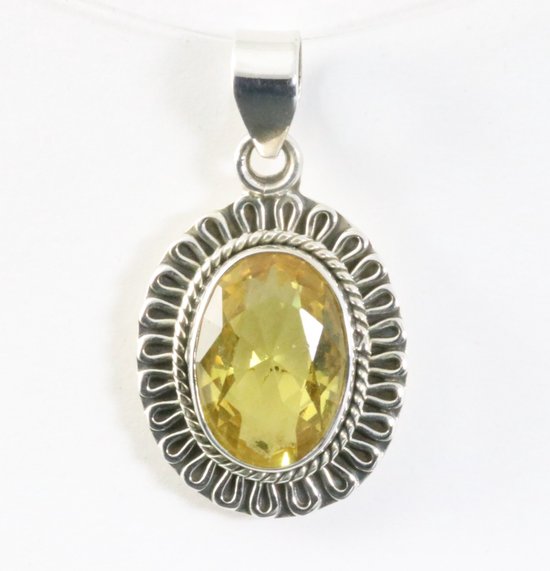 Fijne bewerkte ovale zilveren hanger met citrien afbeelding 1