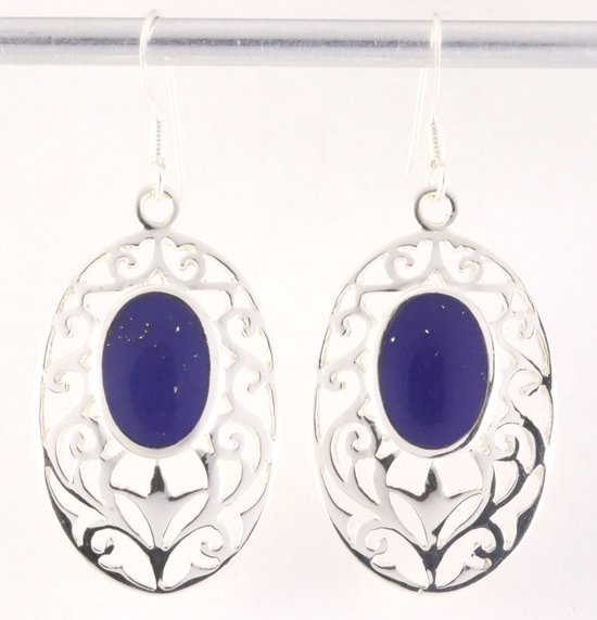 Grote opengewerkte zilveren oorbellen met lapis lazuli afbeelding 1