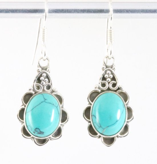 Bewerkte zilveren oorbellen met turkoois afbeelding 1