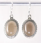 Bewerkte ovale zilveren oorbellen met rookkwarts afbeelding 1