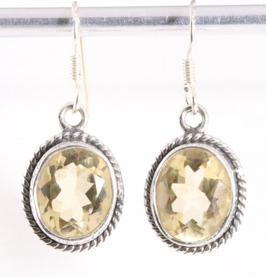 Bewerkte ovale zilveren oorbellen met citrien afbeelding 1