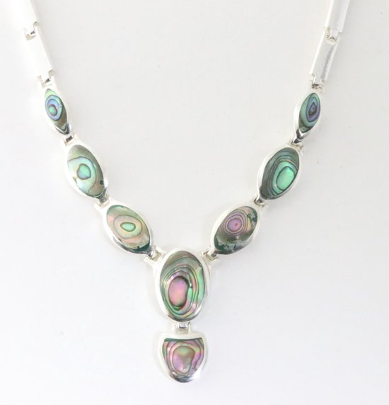 Hoogglans zilveren collier met abalone schelp afbeelding 1