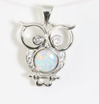 Zilveren uil hanger met welo opaal en witte topaas afbeelding 1