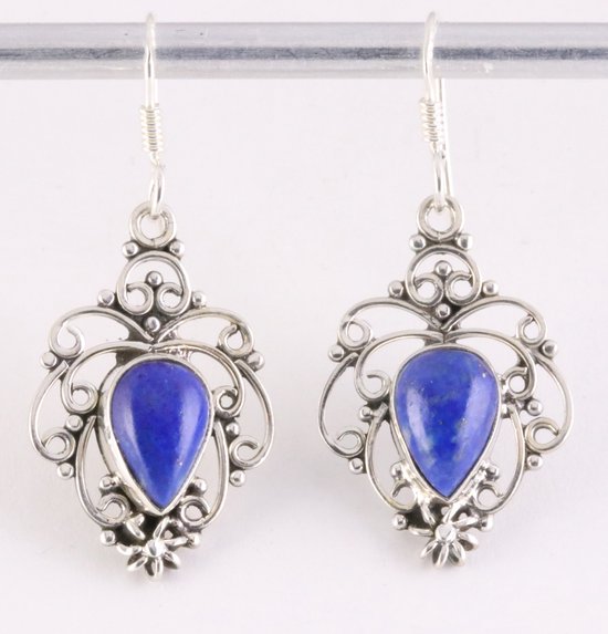 Opengewerkte zilveren oorbellen met lapis lazuli afbeelding 1