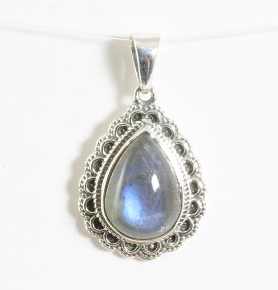 Bewerkte druppelvormige zilveren hanger met labradoriet afbeelding 1