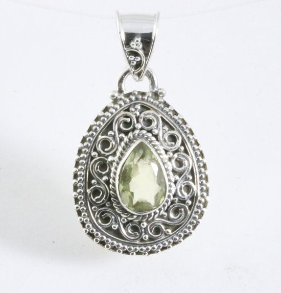 Bewerkte druppelvormige zilveren hanger met citrien afbeelding 1