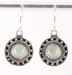 Fijne bewerkte ronde zilveren oorbellen met groene aventurijn afbeelding 1