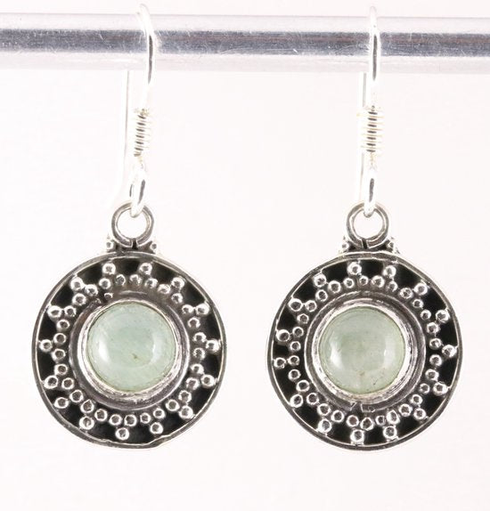 Fijne bewerkte ronde zilveren oorbellen met groene aventurijn afbeelding 1