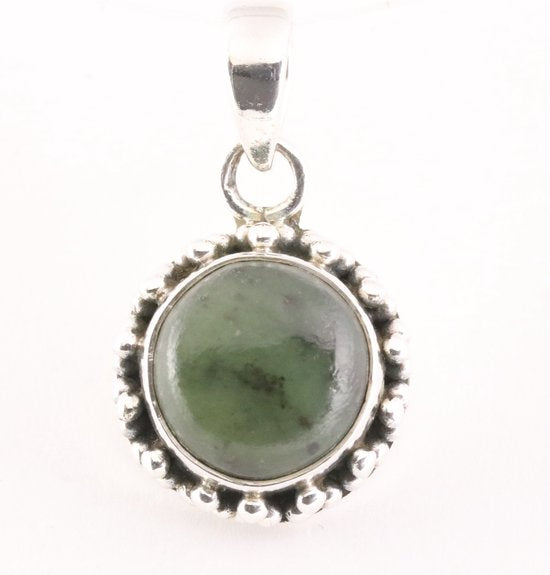 Fijne bewerkte ronde zilveren hanger met jade afbeelding 5