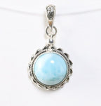 Fijne bewerkte ronde zilveren hanger met larimar afbeelding 1