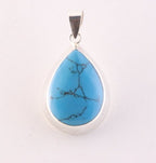 Druppelvormige zilveren hanger met blauwe turkoois afbeelding 1