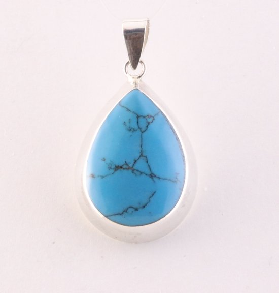 Druppelvormige zilveren hanger met blauwe turkoois afbeelding 1