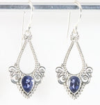 Traditionele bewerkte zilveren oorbellen met blauwe saffier afbeelding 1