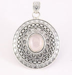 Bewerkte zilveren hanger met rozenkwarts afbeelding 1