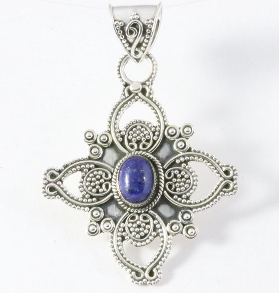 Traditionele bewerkte zilveren hanger met lapis lazuli afbeelding 1