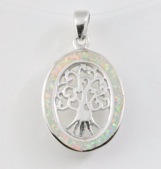 Zilveren levensboom hanger met welo opaal afbeelding 1