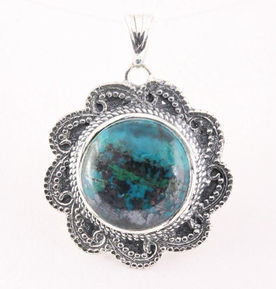 Bewerkte zilveren hanger met chrysocolla afbeelding 1