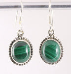 Bewerkte ovale zilveren oorbellen met malachiet afbeelding 1