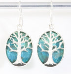 Zilveren oorbellen met levensboom op chrysocolla afbeelding 1