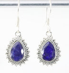 Fijne bewerkte zilveren oorbellen met blauwe saffier afbeelding 1