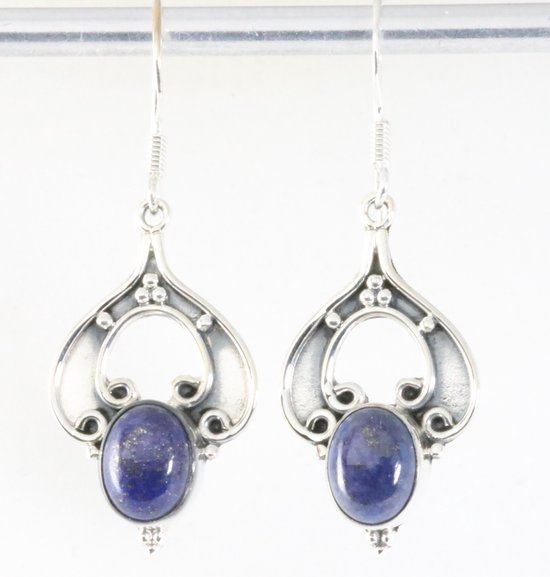Bewerkte zilveren oorbellen met lapis lazuli afbeelding 1