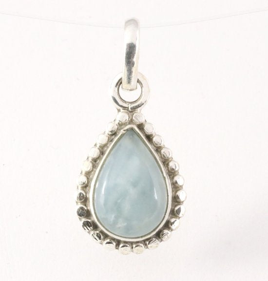 Fijne bewerkte druppelvormige zilveren hanger met aquamarijn afbeelding 1