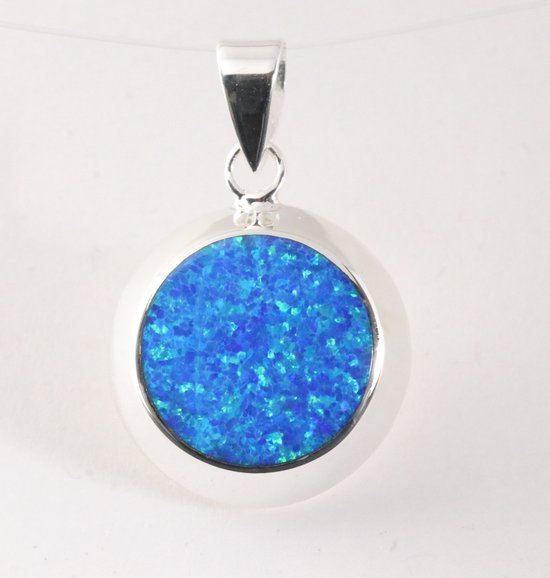 Ronde hoogglans zilveren hanger met Australische opaal afbeelding 1
