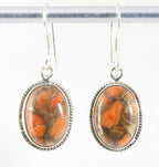 Bewerkte ovale zilveren oorbellen met rode koperturkoois afbeelding 1