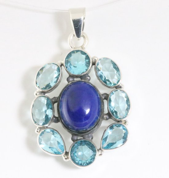 Zilveren hanger met lapis lazuli en blauwe topaas afbeelding 1
