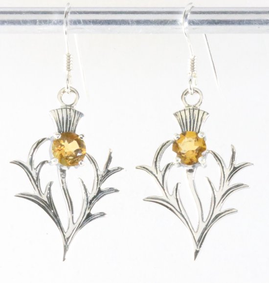Zilveren distel oorbellen met citrien afbeelding 1