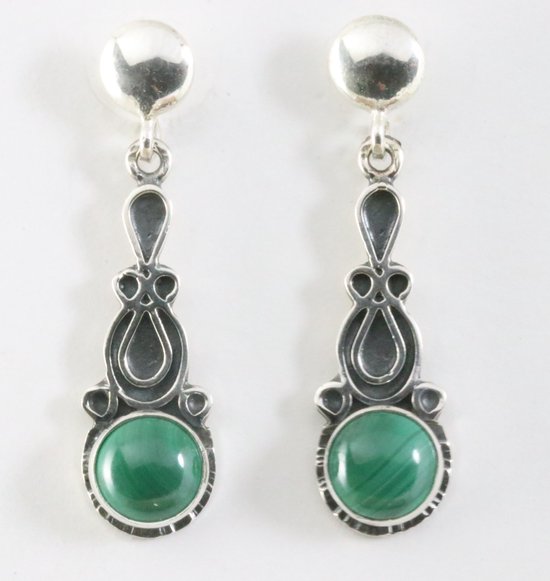Bewerkte zilveren oorstekers met malachiet afbeelding 1