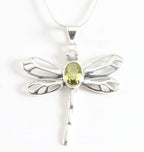 Opengewerkte zilveren libelle hanger met citrien aan ketting afbeelding 1