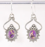 Bewerkte zilveren oorbellen met paarse koperturkoois afbeelding 1