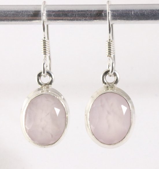 Fijne ovale zilveren oorbellen met rozenkwarts afbeelding 1