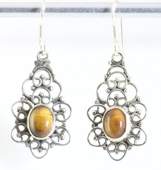 Opengewerkte zilveren oorbellen met tijgeroog afbeelding 1