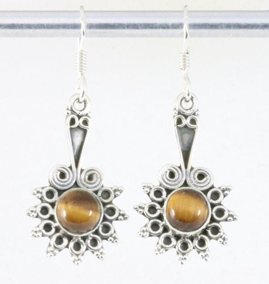 Bewerkte zilveren oorbellen met tijgeroog afbeelding 1