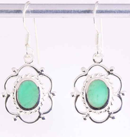 Opengewerkte zilveren oorbellen met groene agaat afbeelding 1