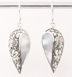 Traditionele bewerkte zilveren oorbellen met parelmoer en schildpadden afbeelding 1