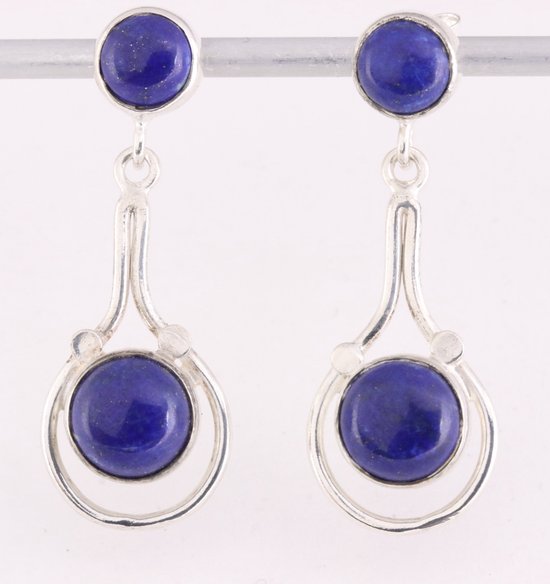 Lange opengewerkte zilveren oorstekers met lapis lazuli afbeelding 1