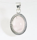Fijne bewerkte ovale zilveren hanger met rozenkwarts afbeelding 1