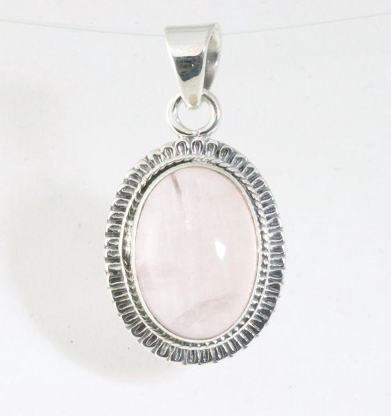 Fijne bewerkte ovale zilveren hanger met rozenkwarts afbeelding 1