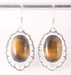 Opengewerkte zilveren oorbellen met tijgeroog afbeelding 1