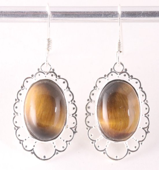 Opengewerkte zilveren oorbellen met tijgeroog afbeelding 1