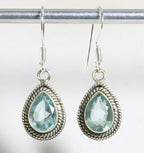 Bewerkte druppelvormige zilveren oorbellen met blauwe topaas afbeelding 1