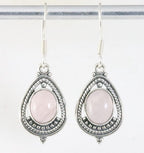 Opengewerkte zilveren oorbellen met rozenkwarts afbeelding 1