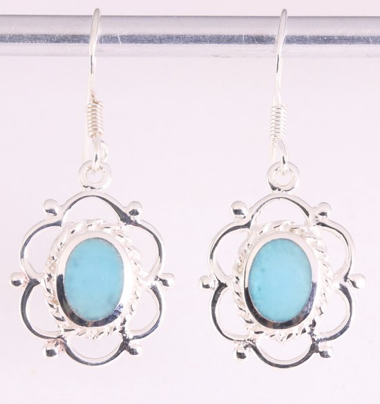 Opengewerkte zilveren oorbellen met blauwe agaat afbeelding 1