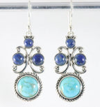 Bewerkte zilveren oorbellen met Arizona turkoois en lapis lazuli afbeelding 1