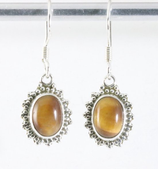 Fijne bewerkte zilveren oorbellen met tijgeroog afbeelding 1